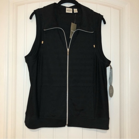 NWT Zenergy By Chico’s Black Mesh Sleeveless Zip-Up Vest Size Medium - Picture 1 of 10